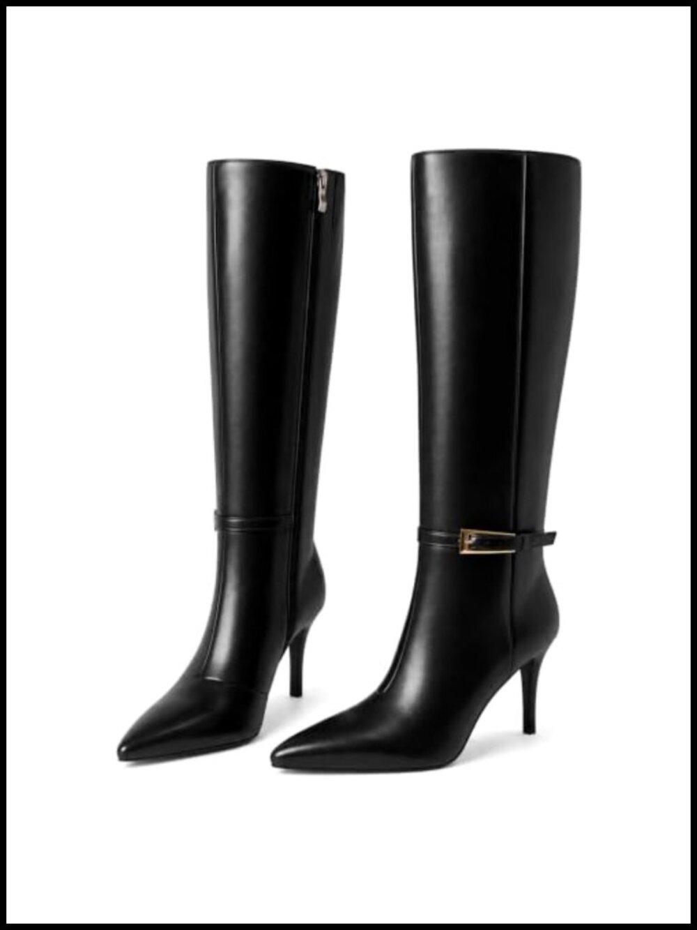 Women's Faux Leather Knee High Stiletto Heel Boots Pointed Toe Dress Boots
